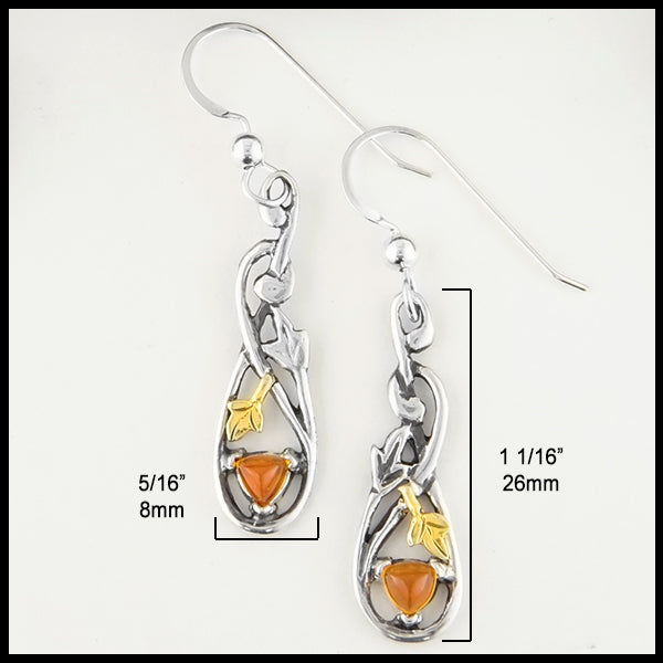 1 1/16 inch by 5/16 inch Citrine and Ivy Drop Earrings