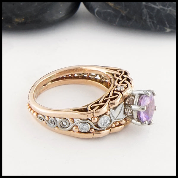 Purple Sapphire and Diamond Cathedral Ring