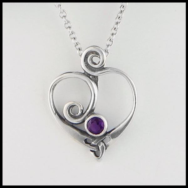 Anna's Heart Pendant in silver with Amethyst