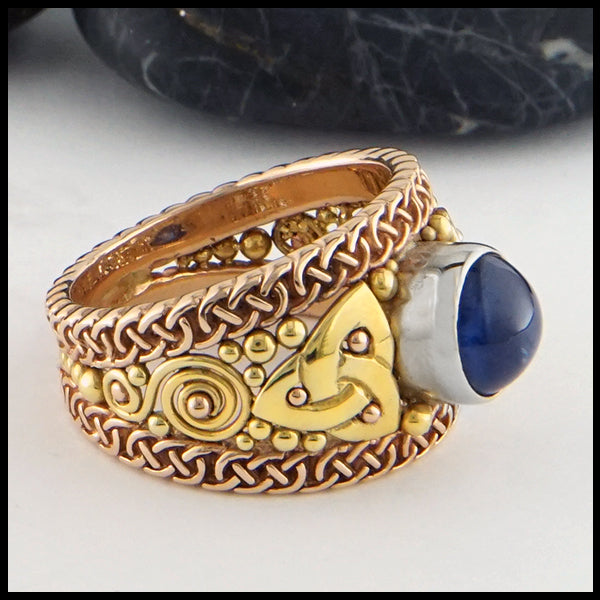 Josephine's Knot Sapphire ring in 14K Rose, Yellow, and White gold