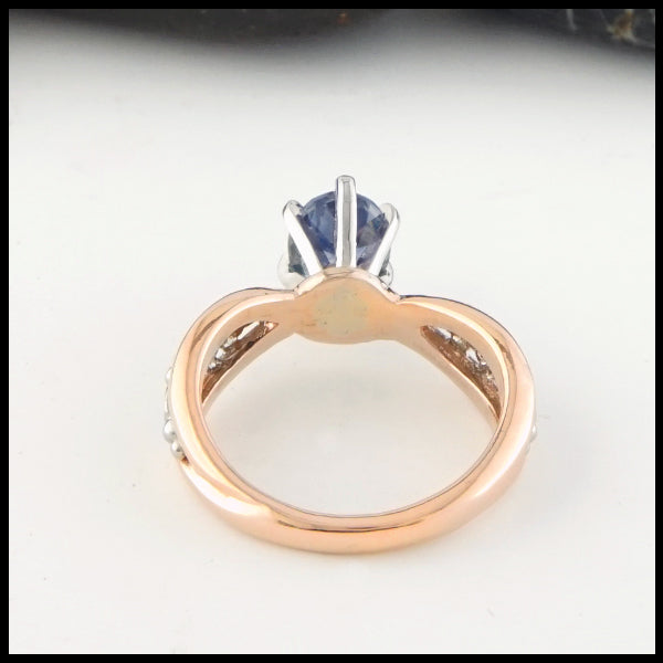 Rear view of Montana Sapphire and Trinity Knot Ring 