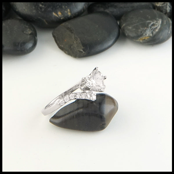 Profile view of Chevron heart diamond ring