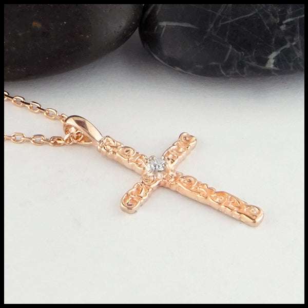 Trinity Scroll Cross with Diamond