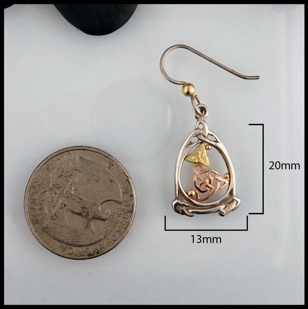 custom trinity knot earrings measure 20mm by 13mm