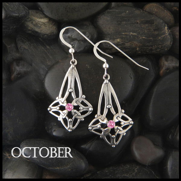 October Birthstone Celtic Trinity Star Earrings in Silver