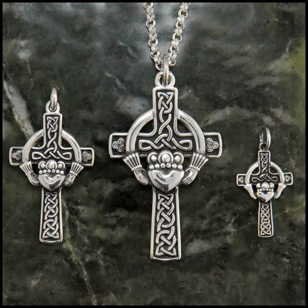 Traditional Celtic Cross with Irish Claddagh in Sterling Silver