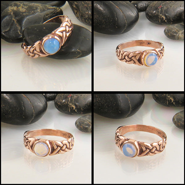 Moonstone Spiral Knot Celtic Ring with Gemstones in 14K Gold