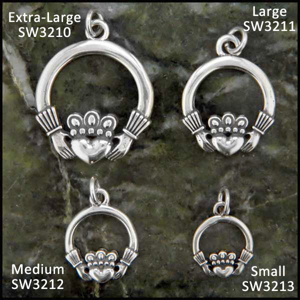 Claddagh Pendant Necklace in Sterling Silver in 4 sizes