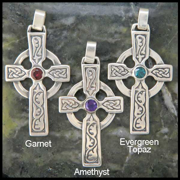 Celtic Ivy Cross in Sterling Silver with Gemstones by Walker Metalsmiths
