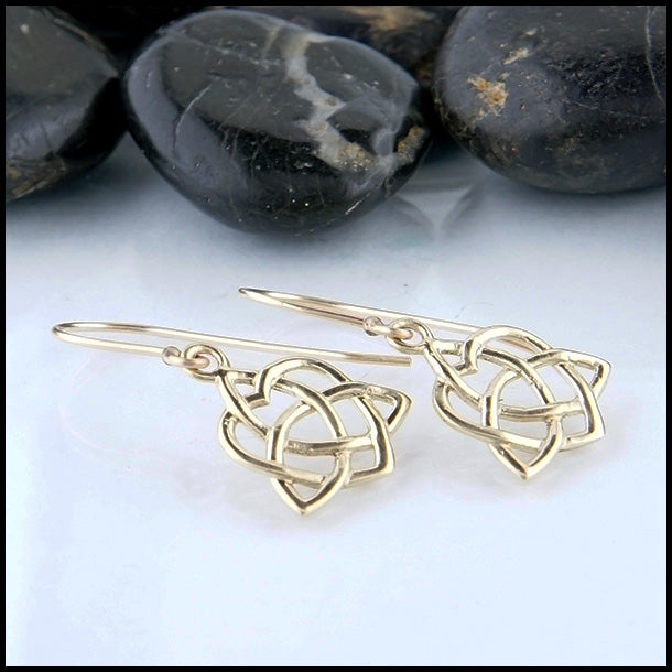 Celtic 14k Gold Trinity Heart Drop Earrings