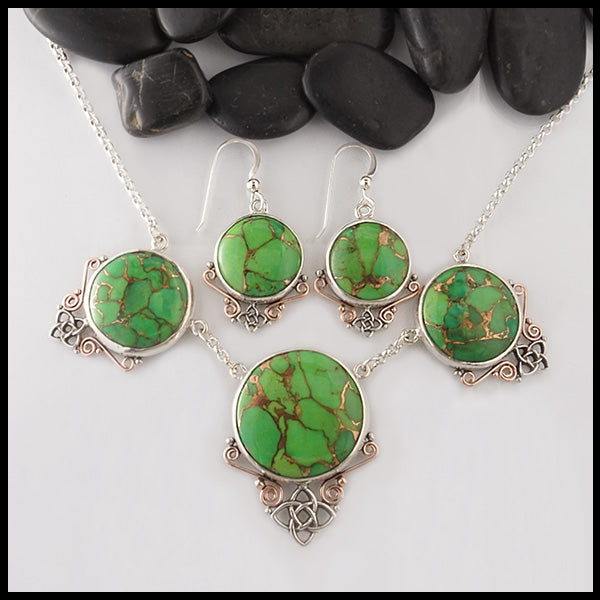 Green Copper Turquoise Starlight Necklace and Earring set in Sterling Silver and Rose Gold