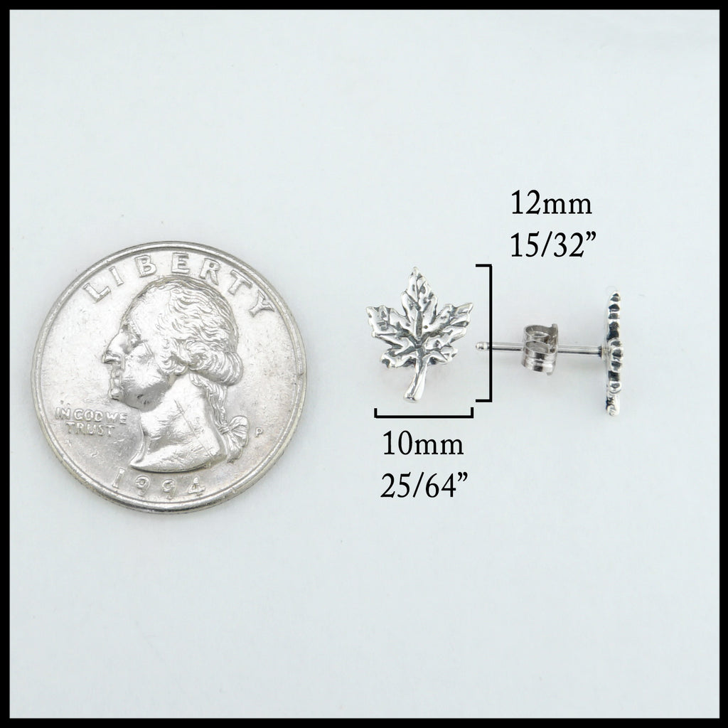maple leaf earrings measure 12mm 15/32" length 10mm 25/64" width 