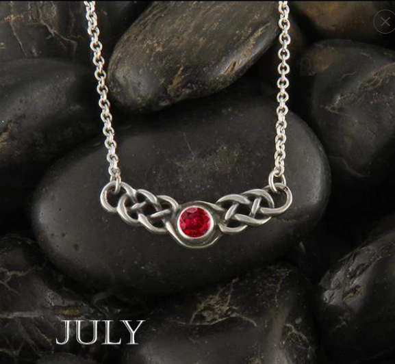 Walker Metalsmith’s Celebrates July Birthdays with Our Simulated Ruby Birthstone Celtic Jewelry