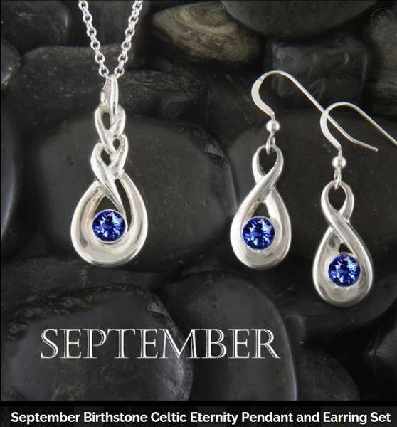 Celebrate September with Walker Metalsmiths Simulated Sapphire Birthstone Celtic Jewelry