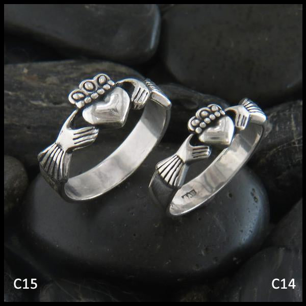 Irish Claddagh Rings in Sterling Silver and 14K Gold Custom Made by Walker Metalsmiths 