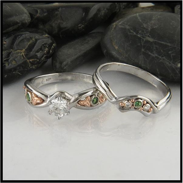 Celtic Engagement Ring and Wedding Band Sets in 14K Gold