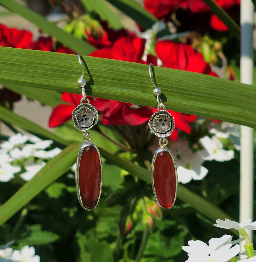 Abstract Flower Carnelian Drop Earrings