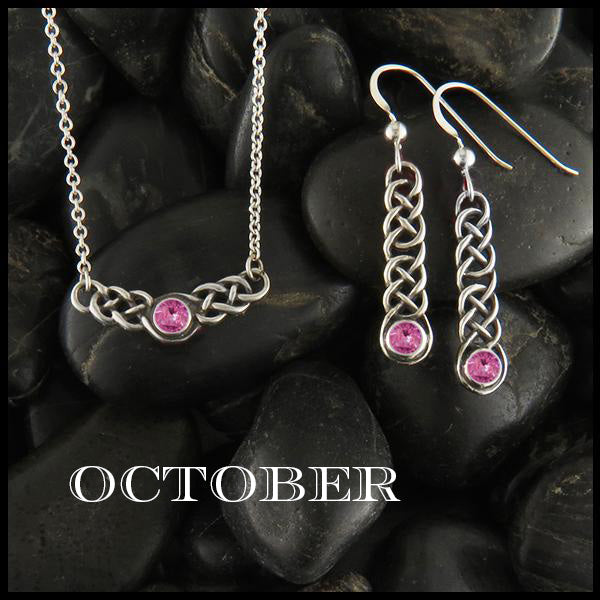 October Birthstone Celtic Love Knot Necklace and Earring Set in Silver