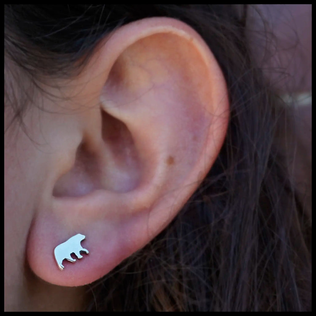 Bear Post Earrings in Sterling Silver