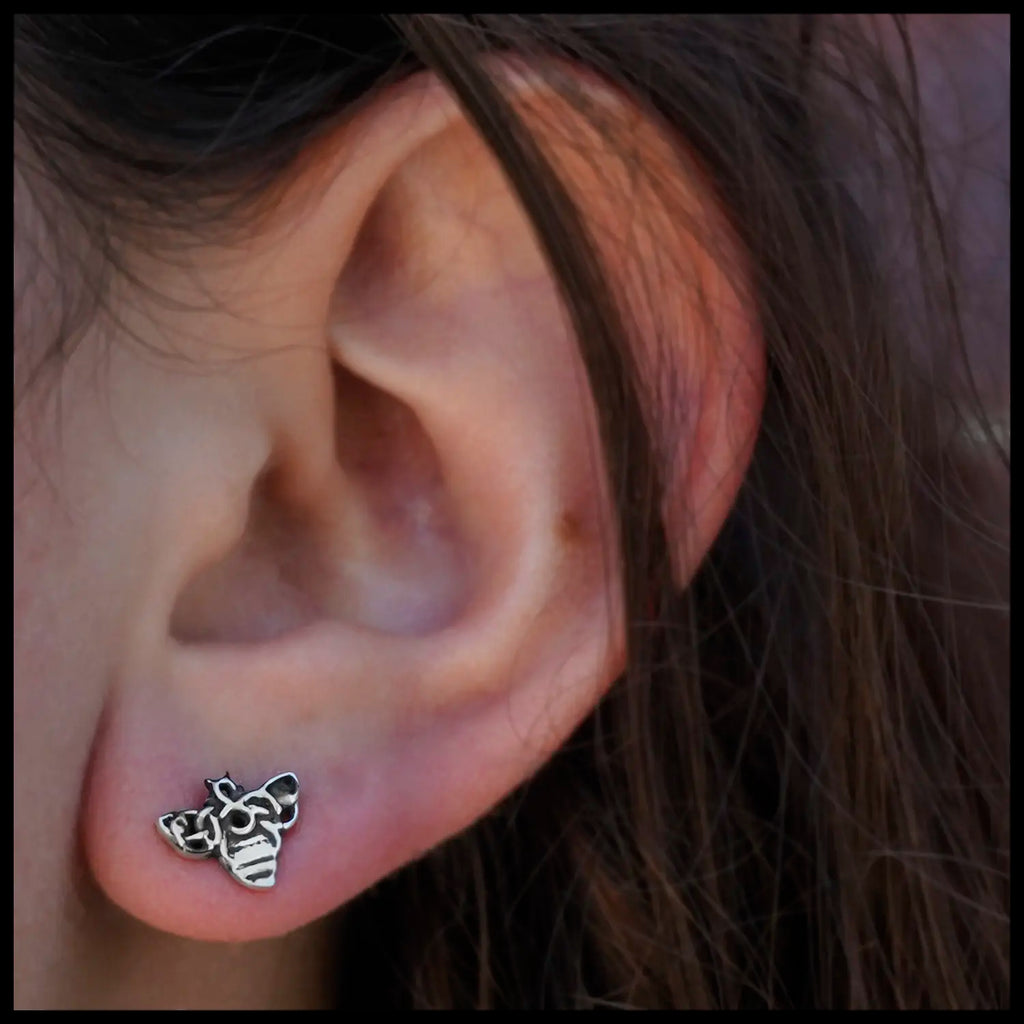 Celtic Bee Post Earrings in Sterling Silver