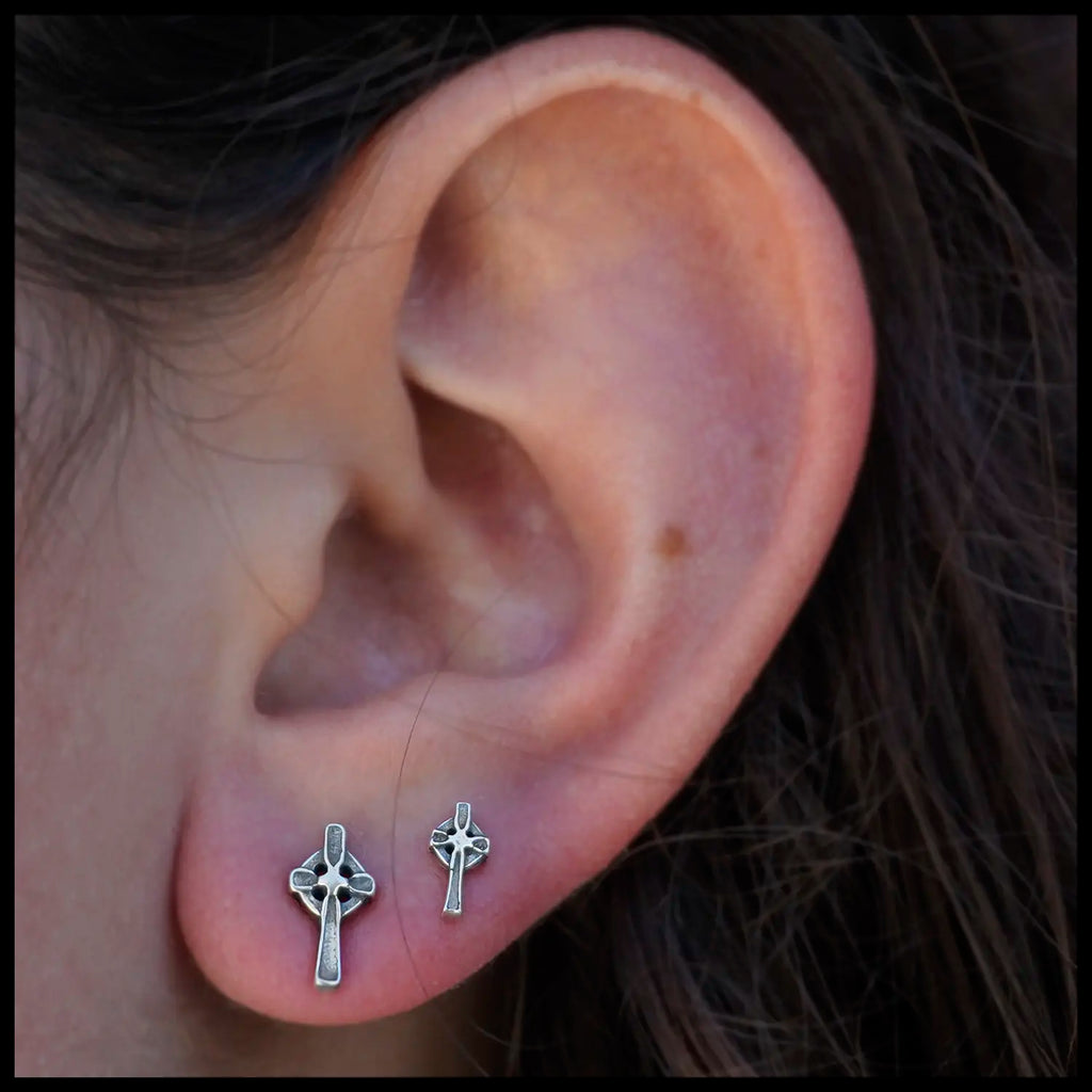 Celtic Cross Post Earrings in Sterling Silver