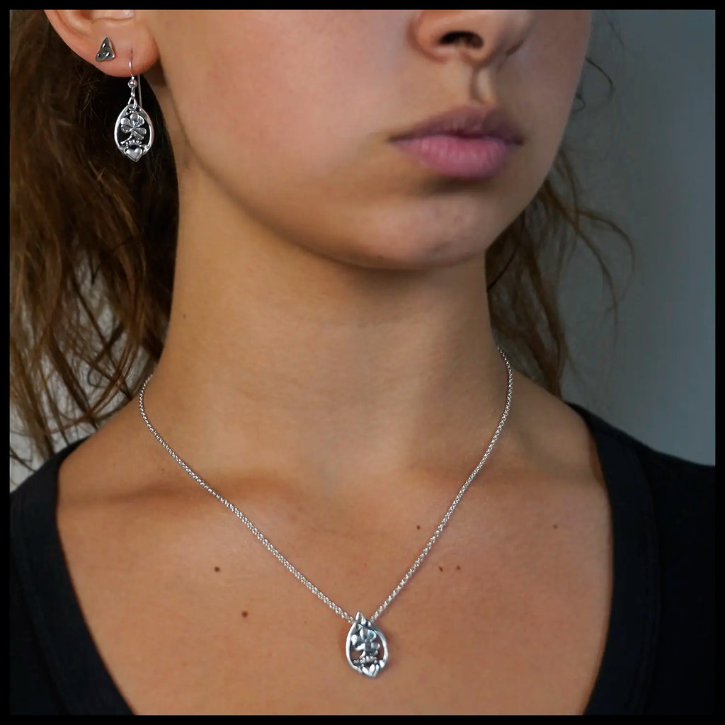 Claddagh and Shamrock Pendant and Earrings Set in Sterling Silver