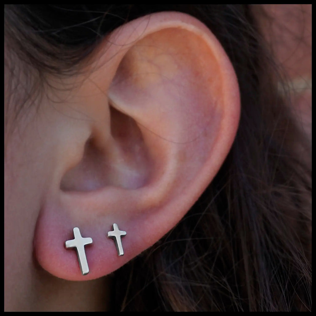 Cross Post Earrings in Sterling Silver