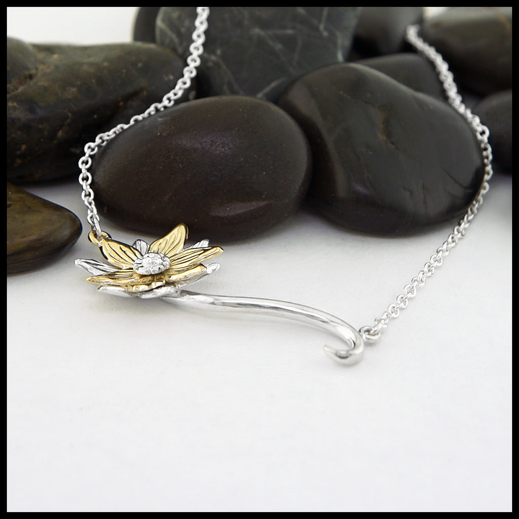 Yellow Gold Lotus Sterling Silver Pendant