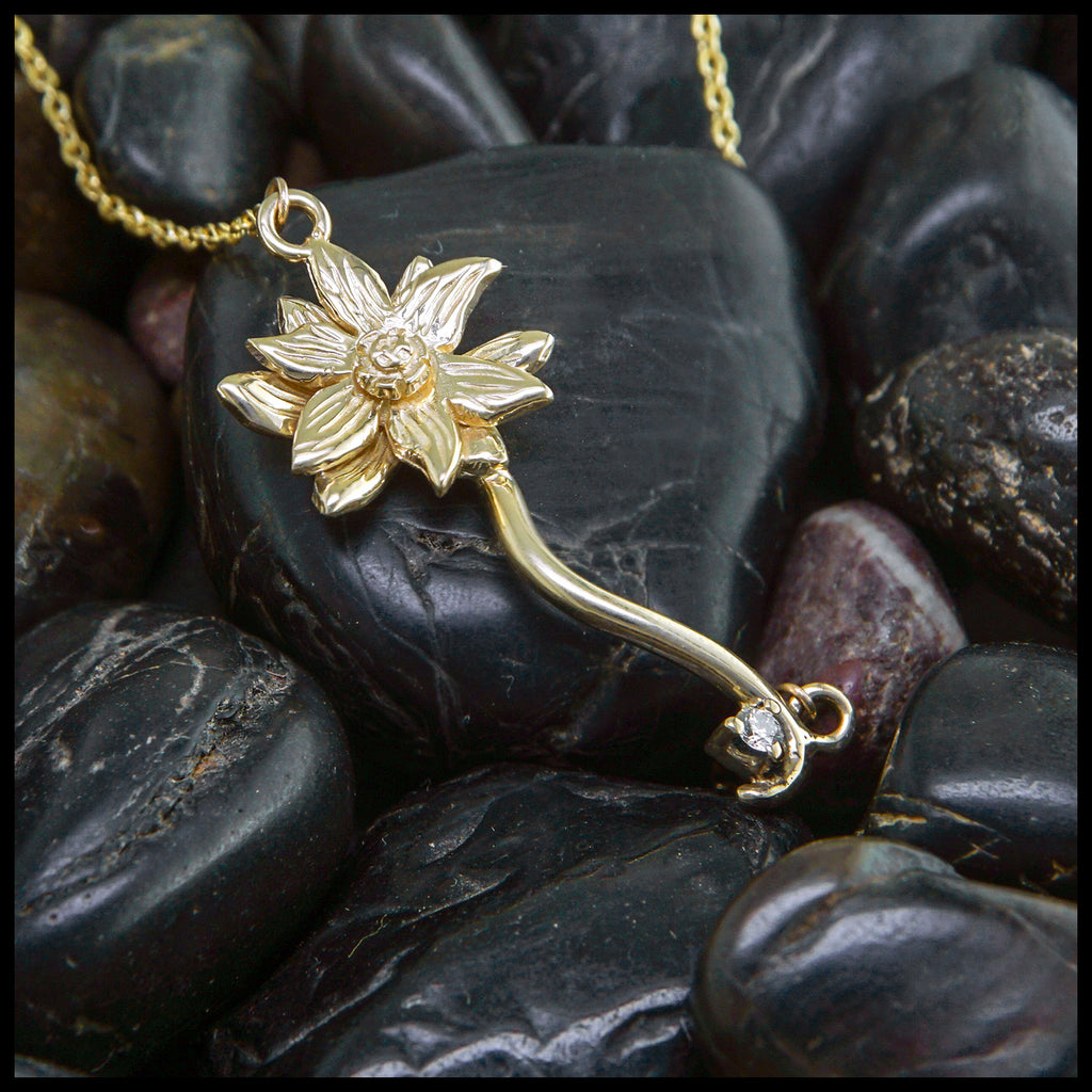 Gold Lotus and Diamond Pendant