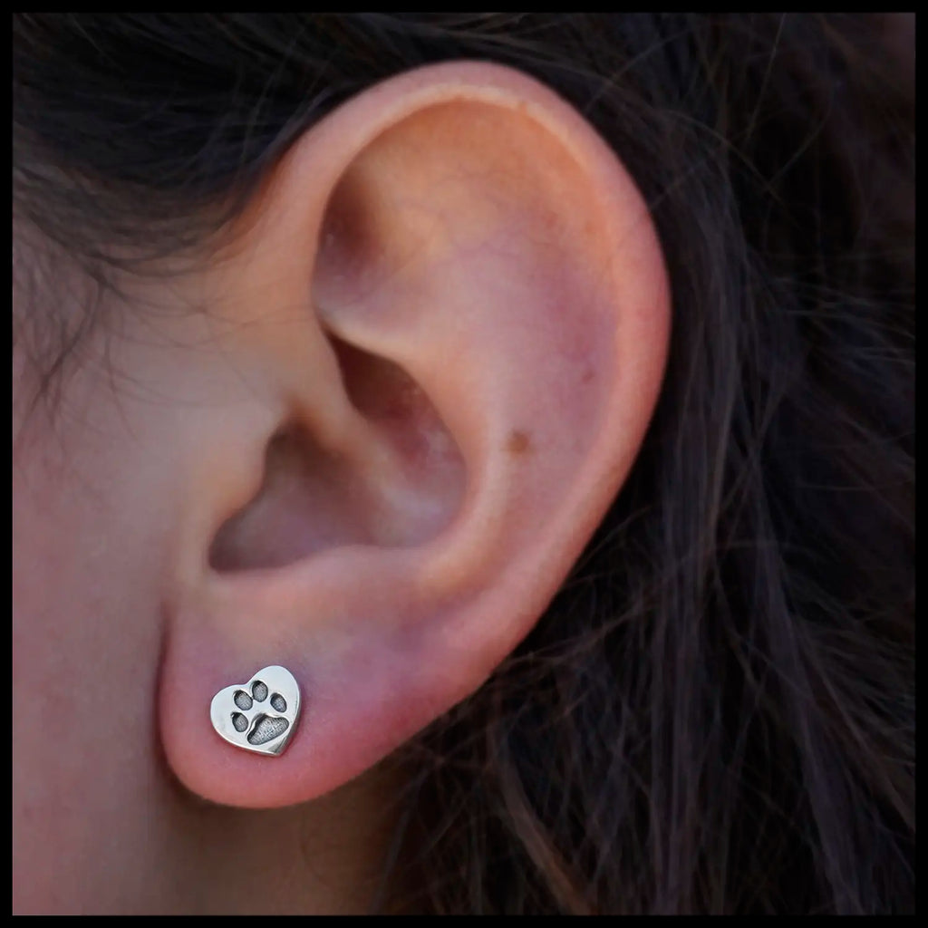 Paw Print Heart Stud Earrings