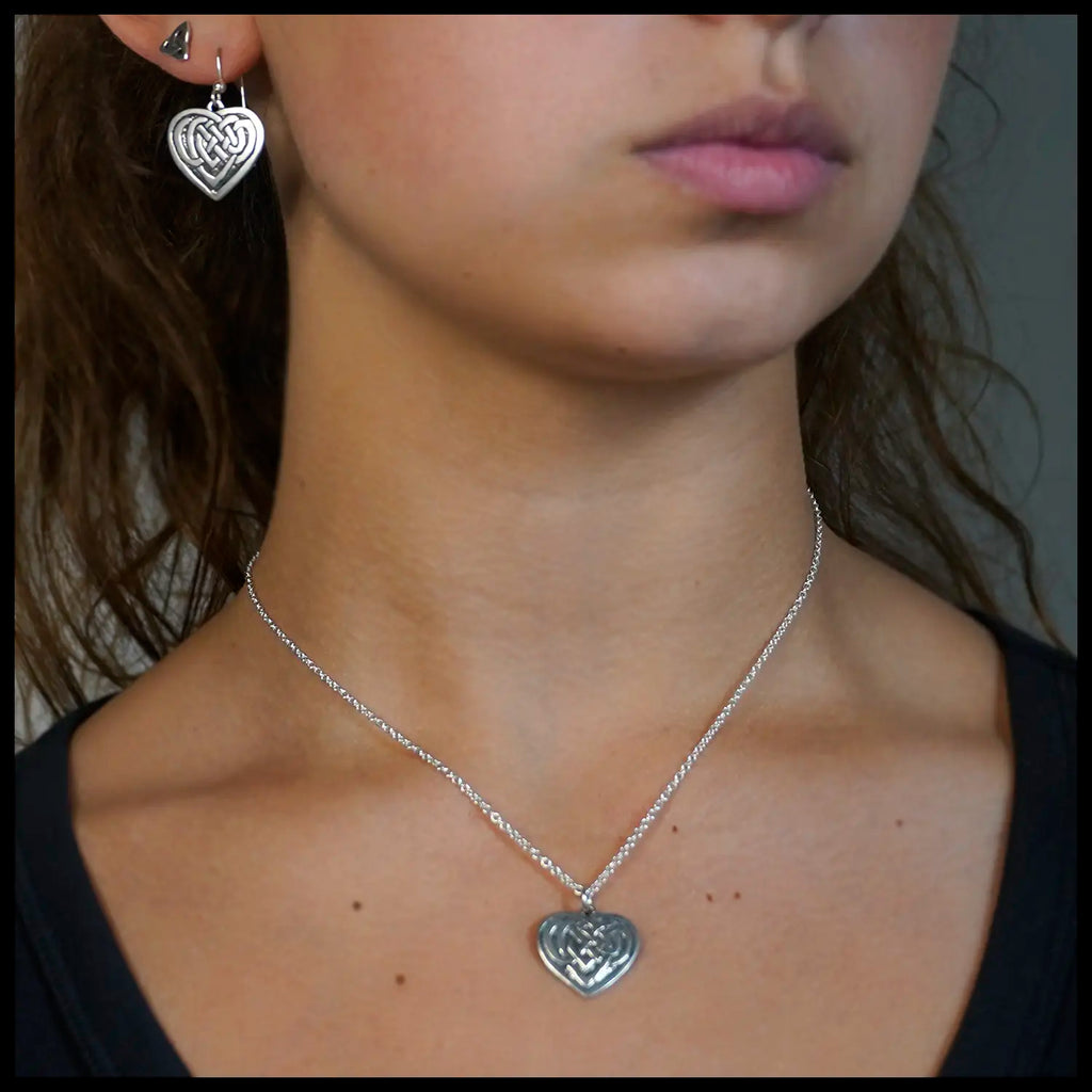Jeannie's Heart Pendant and Earrings in Silver