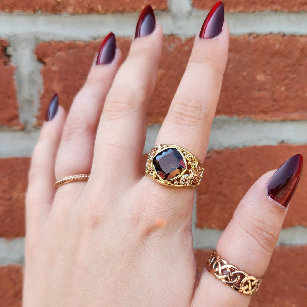 Plum Tourmaline Custom Frame Ring shown worn