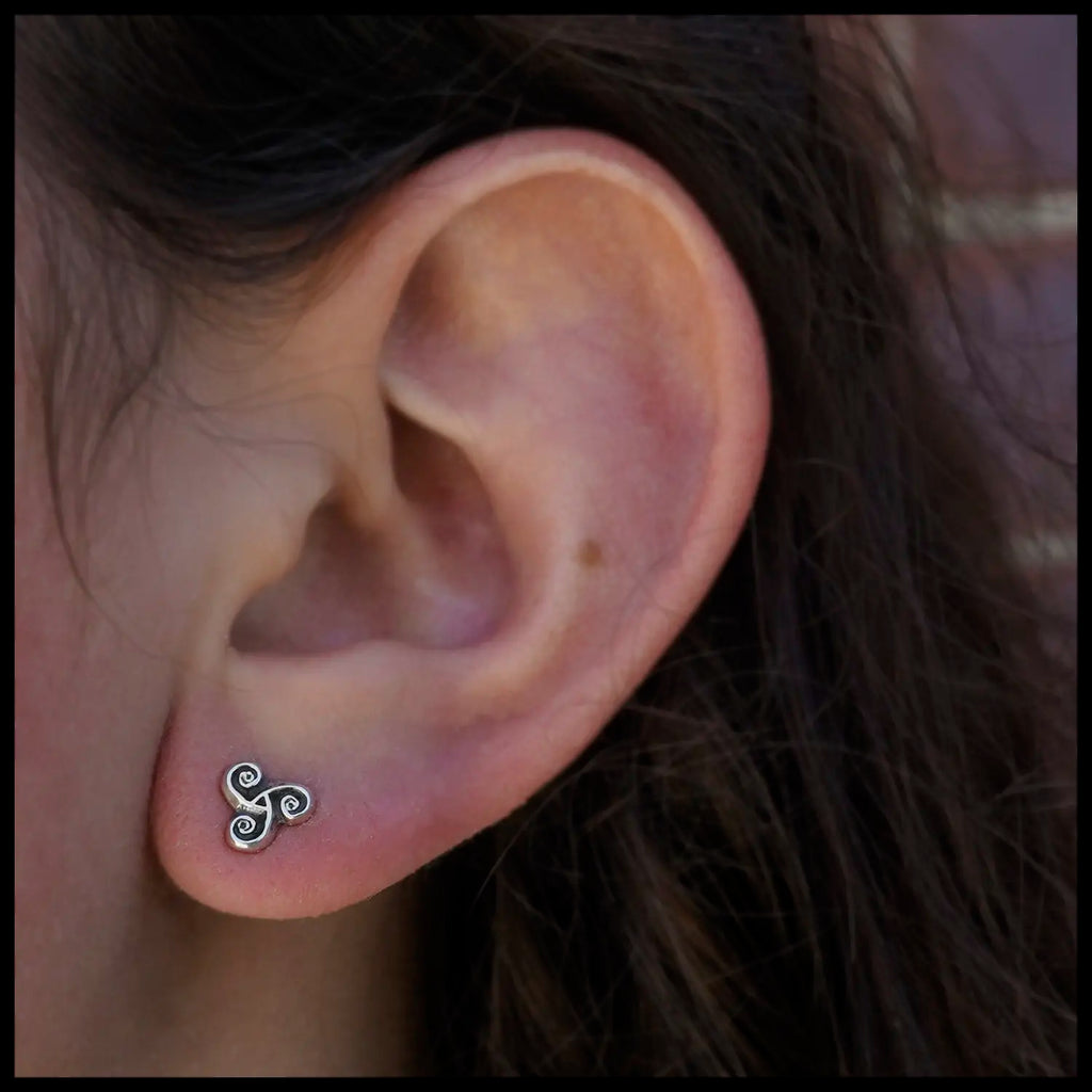 Triskele Post Earrings in Silver