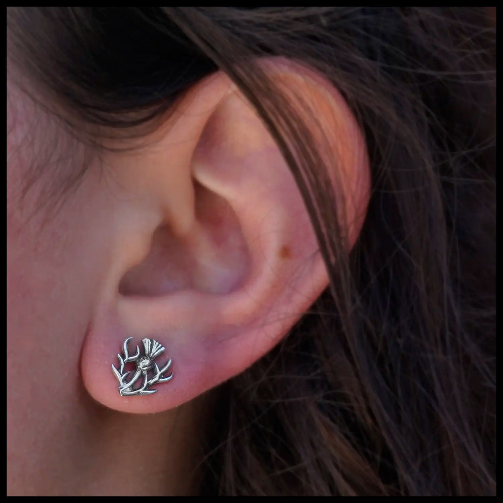 Scottish Thistle Post Earrings in Sterling Silver