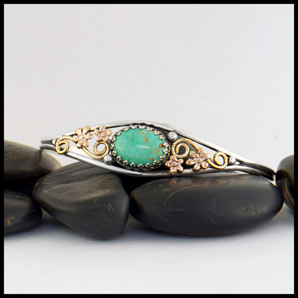 Floral Cuff Bracelet with Turquois