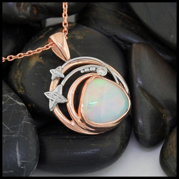 Rose Gold Opal Pendant and Diamond Pendant