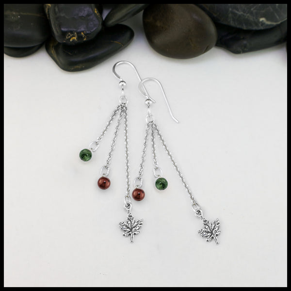 Maple Drop Earrings With Jasper and Moss Agate