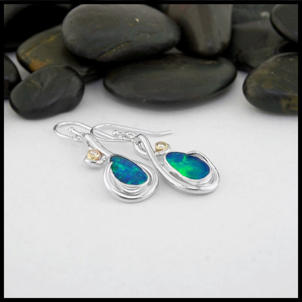 Opal Doublet swirl and Diamond earrings