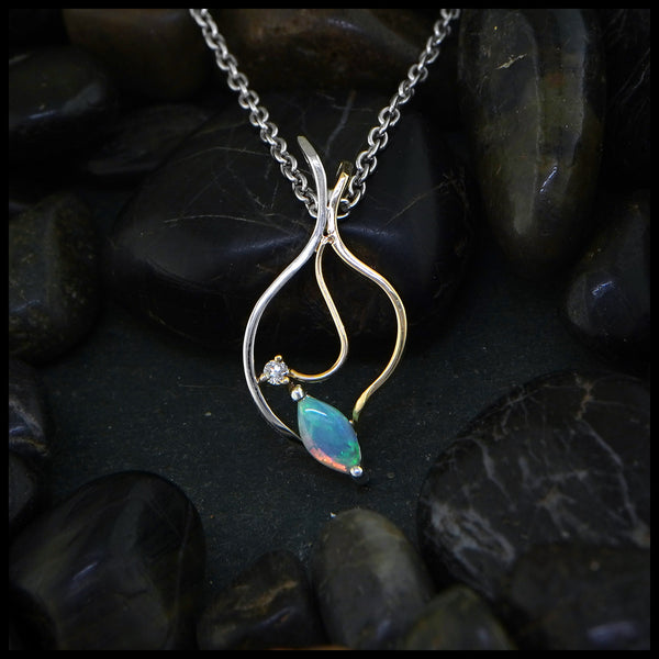 SS and Yellow gold Opal and Diamond Pendant