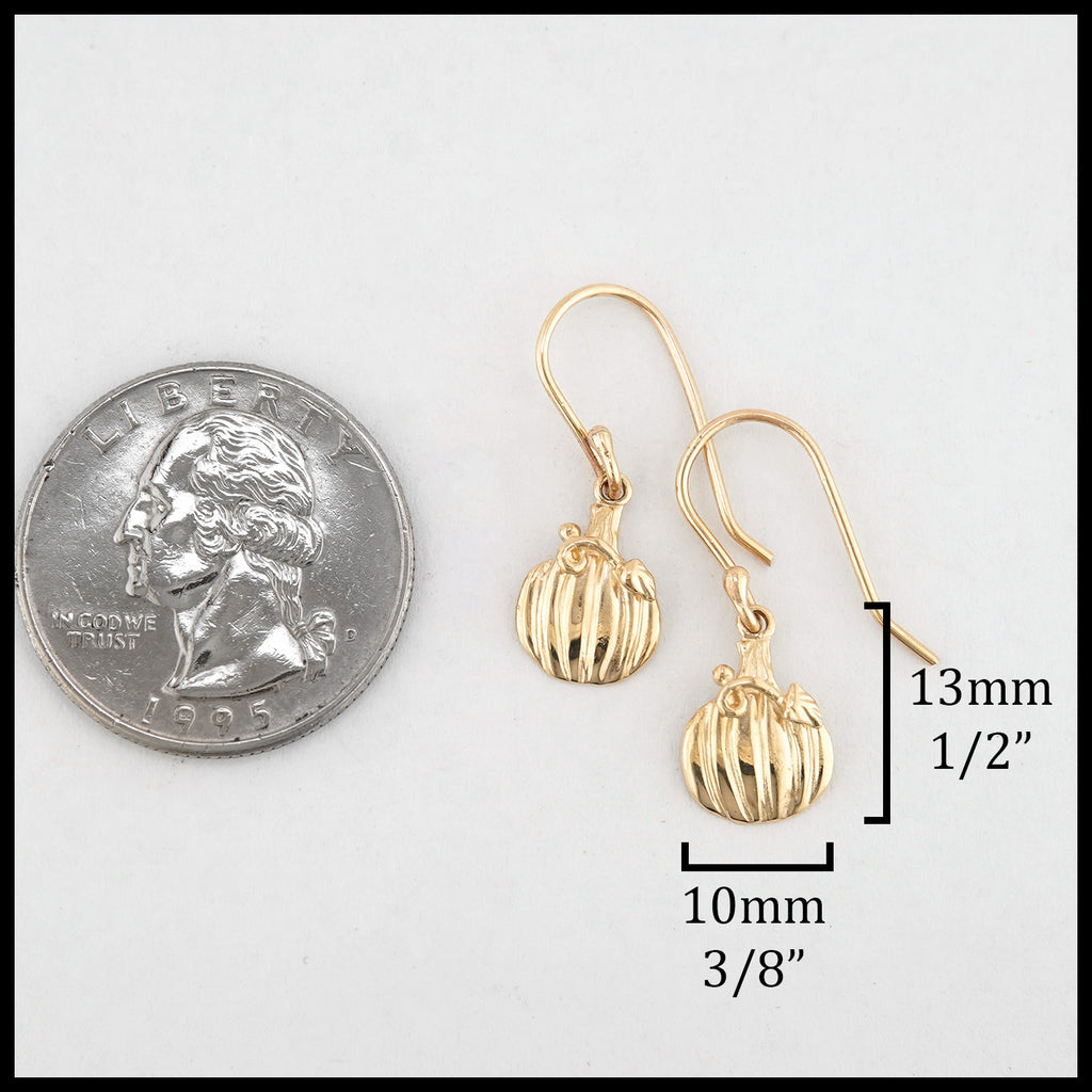 14K Yellow Gold Drop Earrings 10mm wide by 13mm long, not including ear wire.
