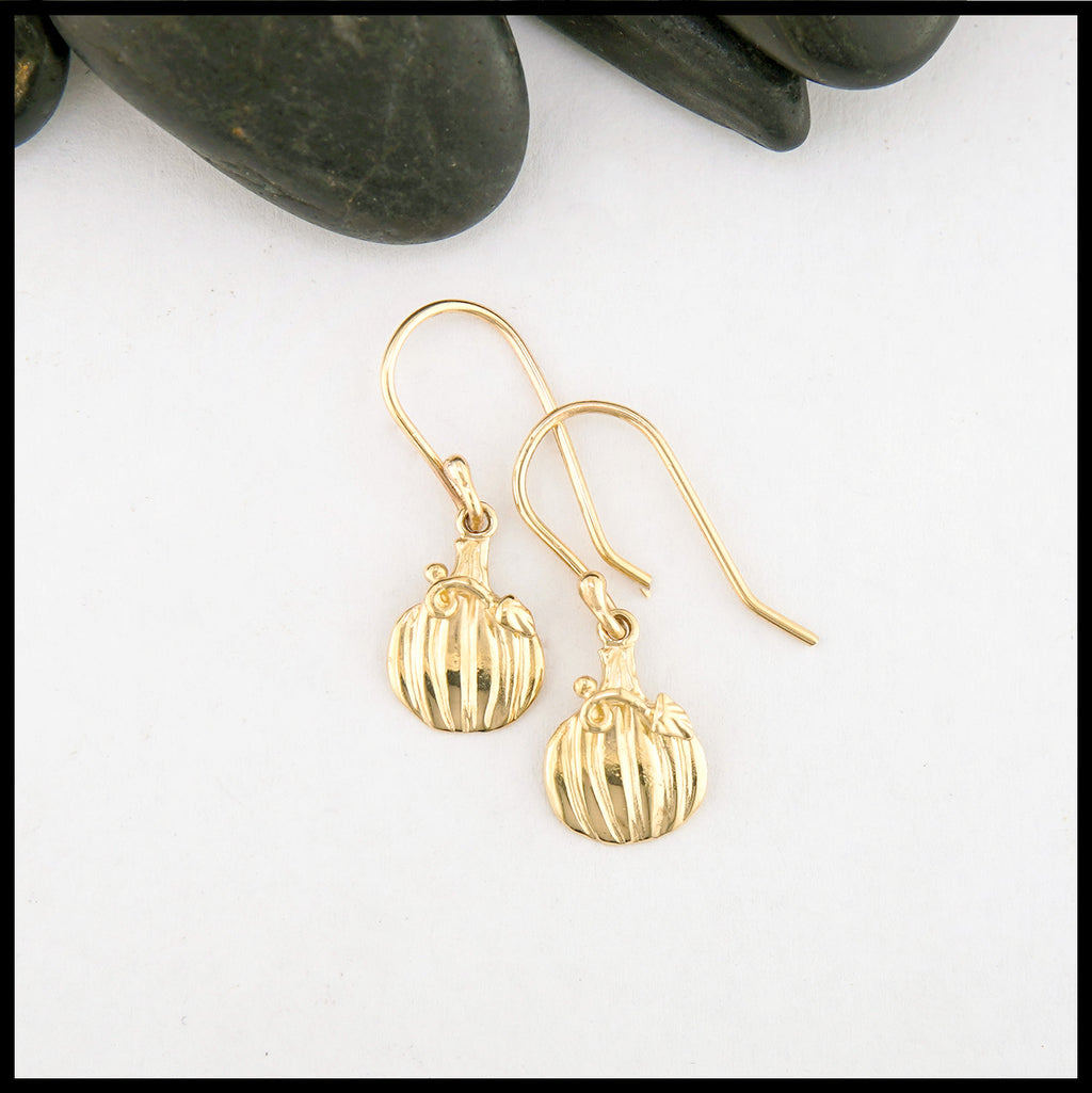 Yellow Gold Pumpkin Drop Earrings