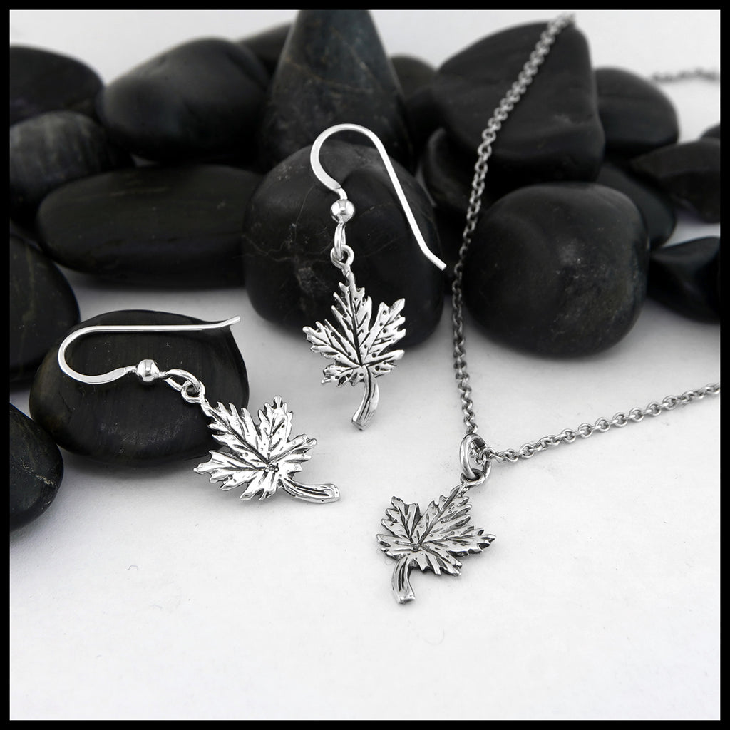 Small Maple Leaf Pendant and Earring Set