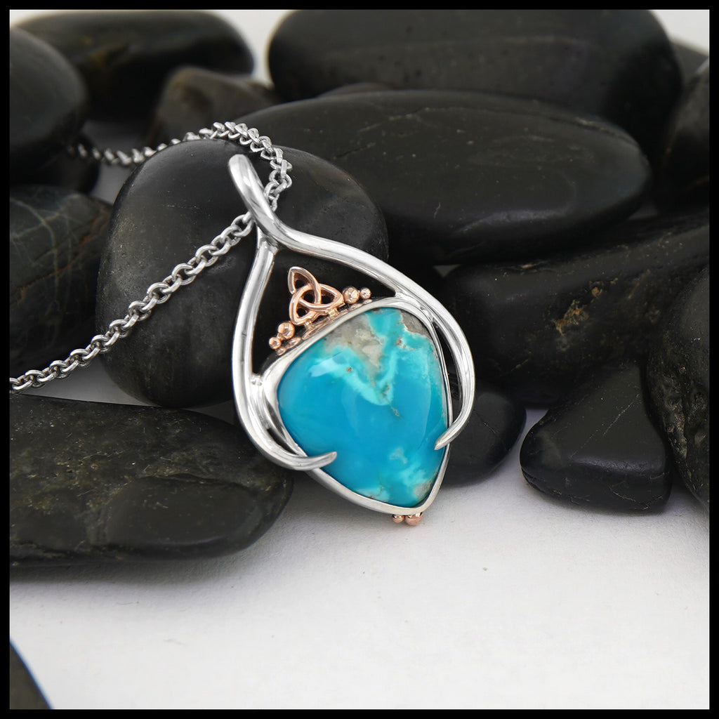 Sterling Silver Pendant with Turquoise and Rose Gold