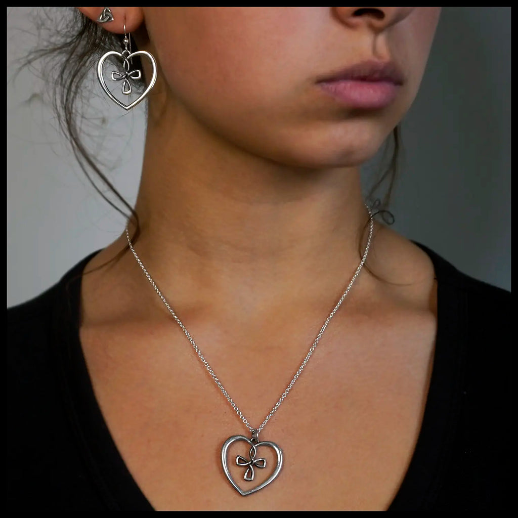 Large Cross My Heart Pendant and Earring Set