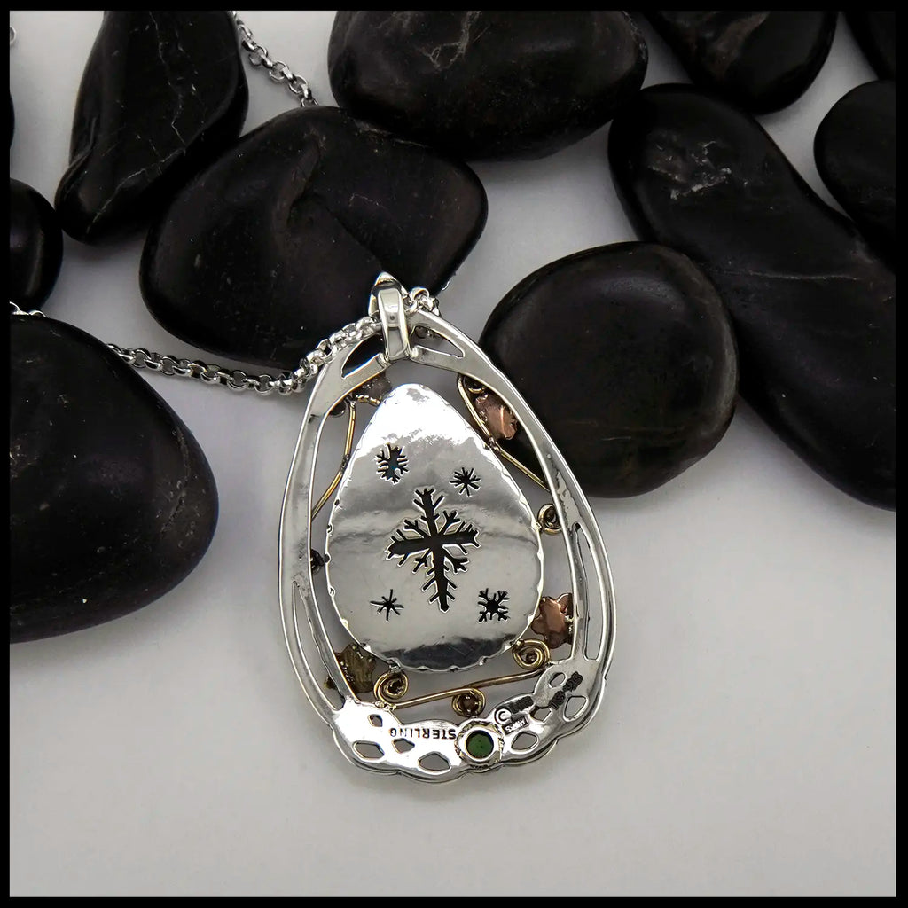 Cutout snowflake motifs on the reverse of the Sterling Silver Bezel setting