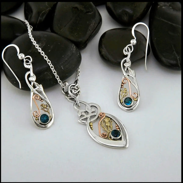 Swiss Blue Topaz Frame Pendant and Earrings Set