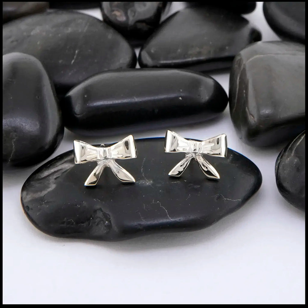 Bow Post Earrings in 14K White Gold