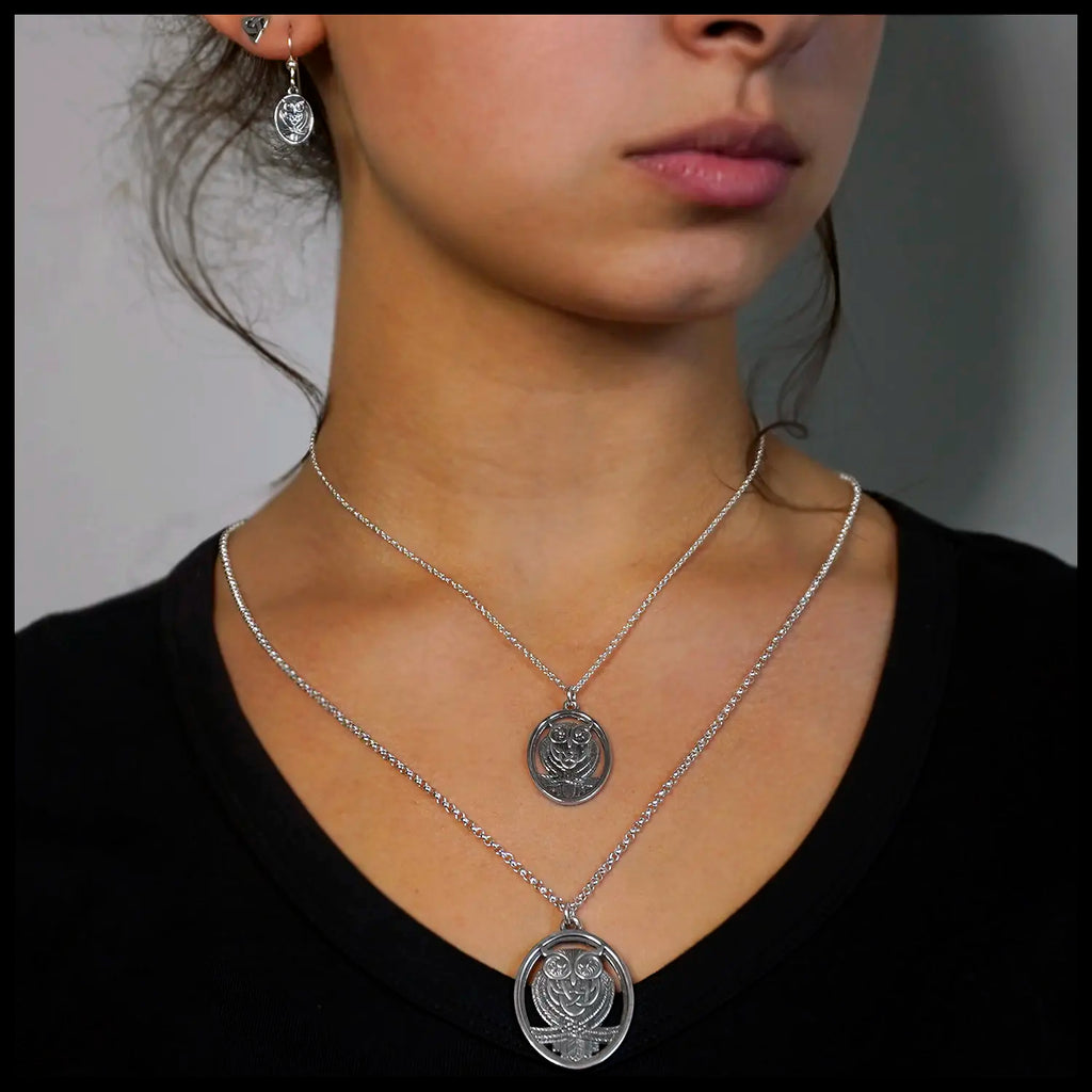 Celtic Owl Pendant and Earrings in Sterling Silver