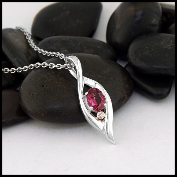 Pink tourmaline and diamond pendant