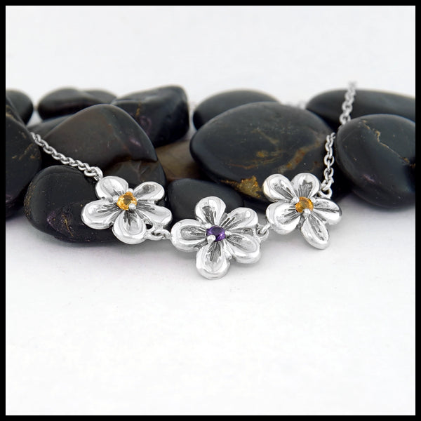 Three Flower Pansy Necklace